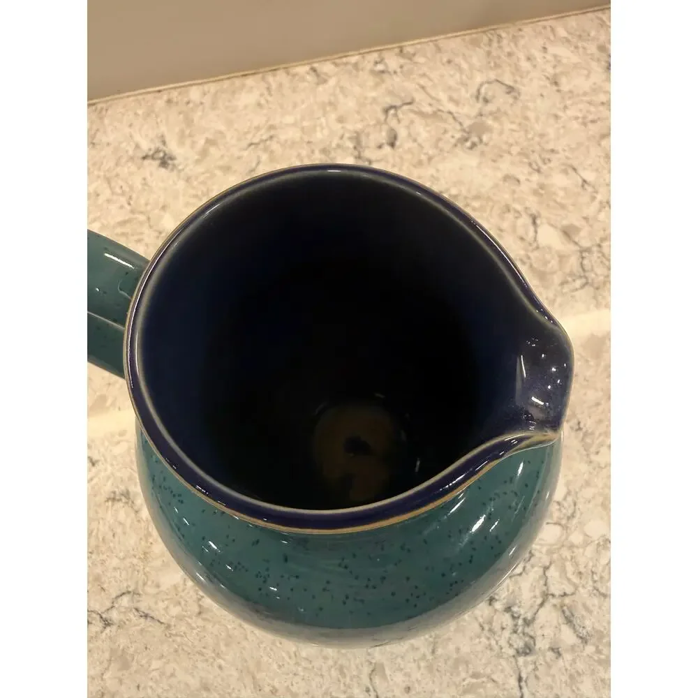 DENBY Harlequin Stoneware Pitcher Green Exterior & Blue Interior Speckled